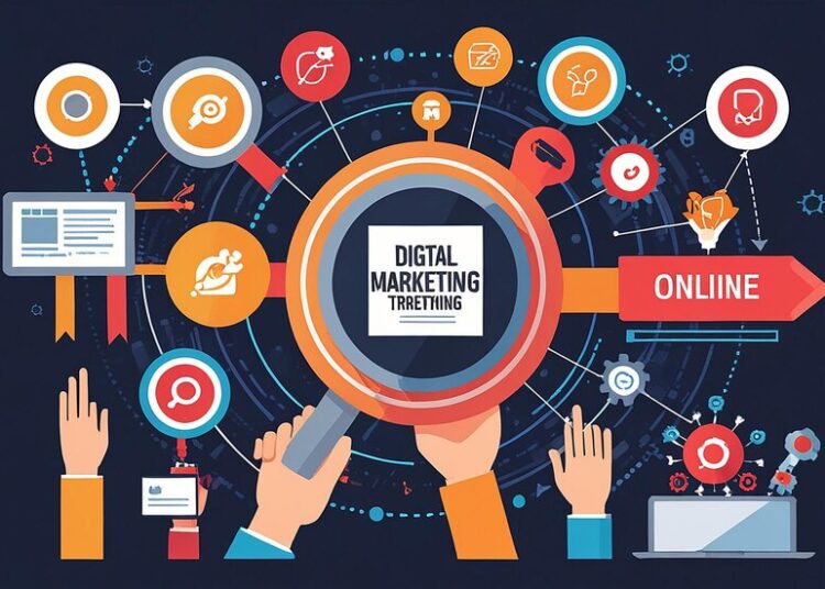 digitalmarketingillustrationonlinemarketingprocesstrandsystem technology advertising graphic 1194258 39249